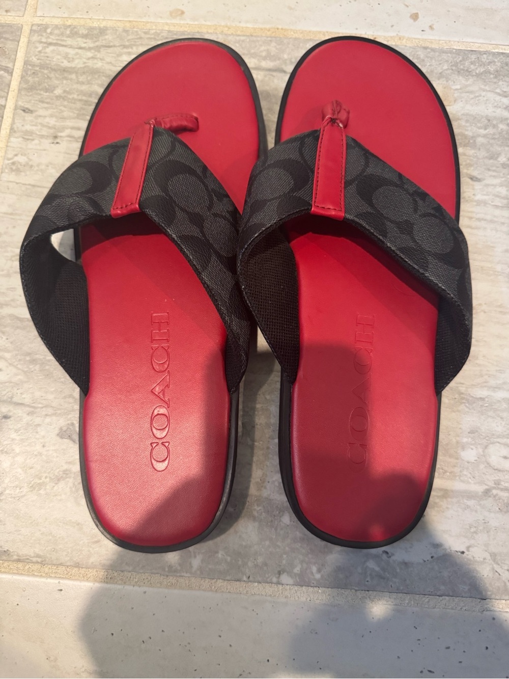 COACH Men’s Red and Black Signature Flip Flop Sandals Size 9